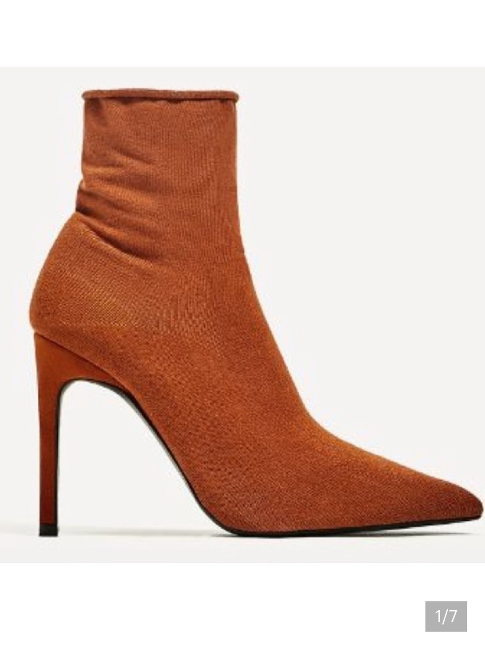 Zara Burnt Orange Knit Textile Pointed Toe Stiletto Ankle Boots